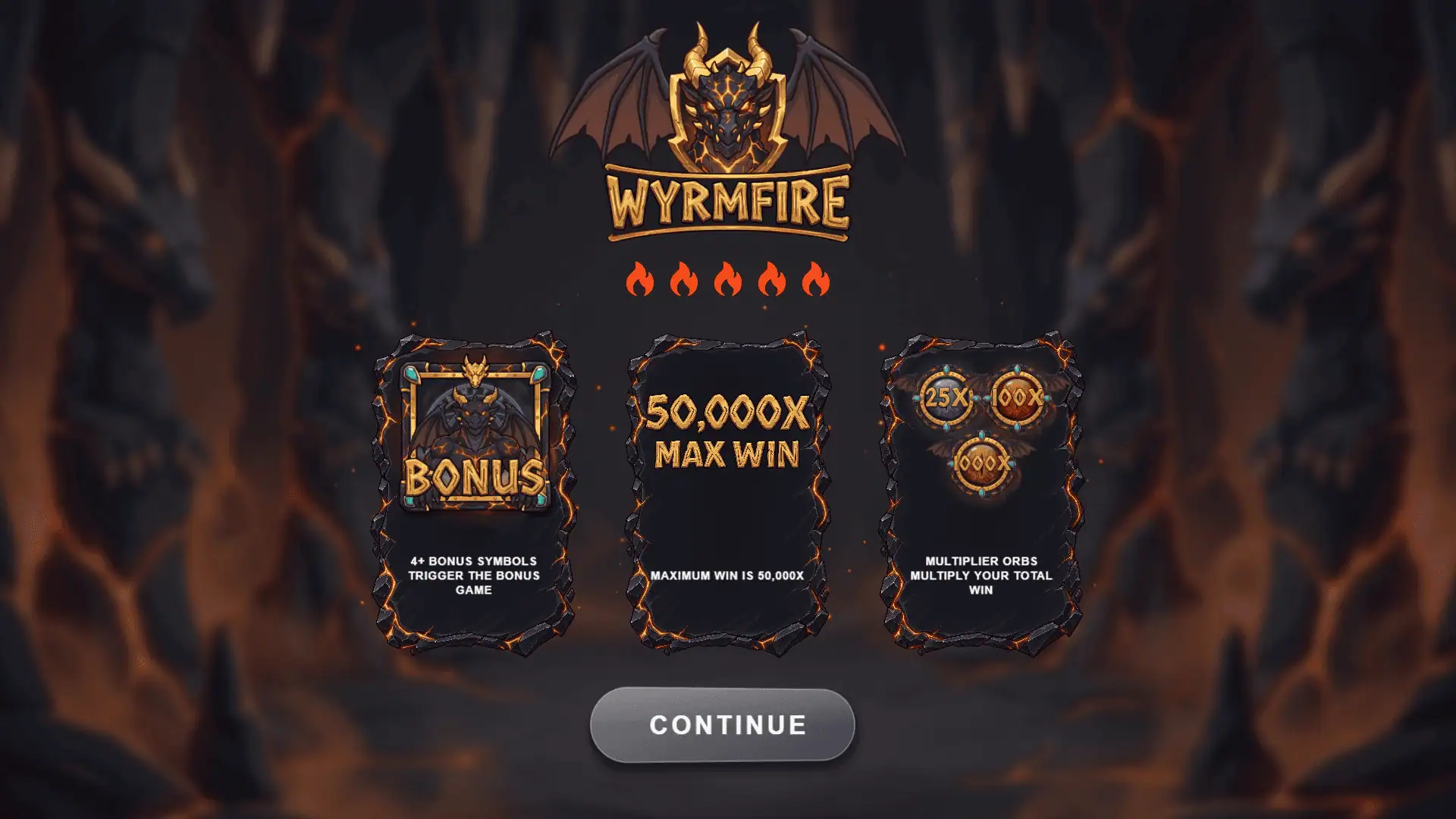 Wyrmfire slot intro screen