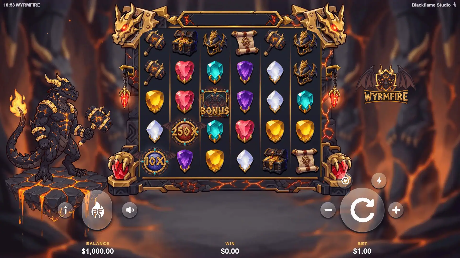 Wyrmfire slot gameplay reels