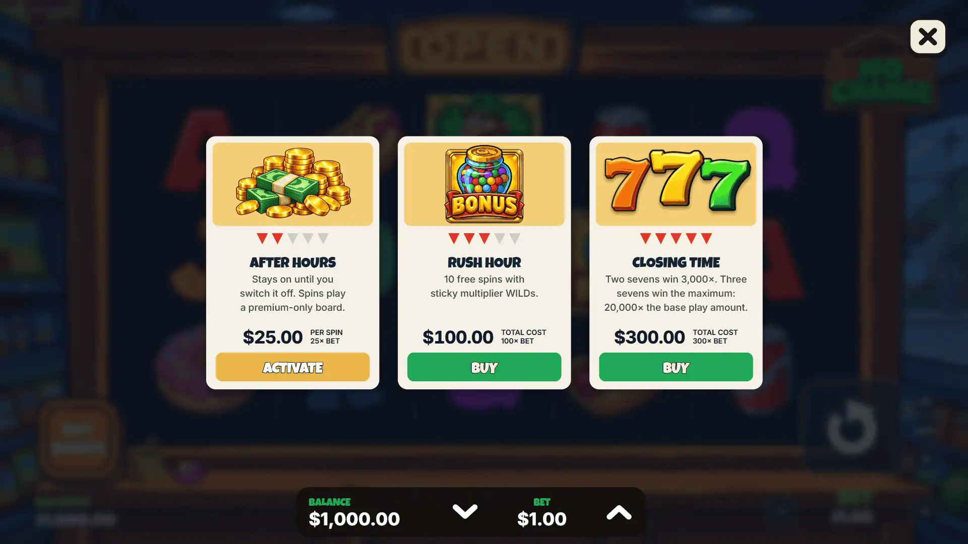 No Change bonus buy menu