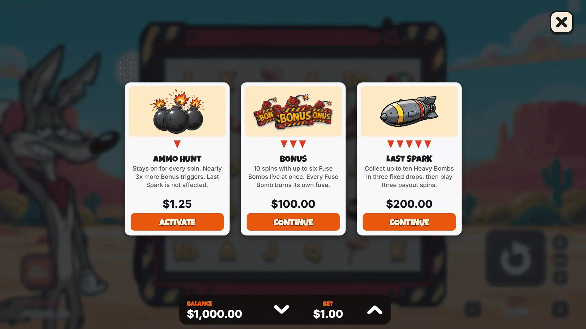 Short Fuse bonus buy menu