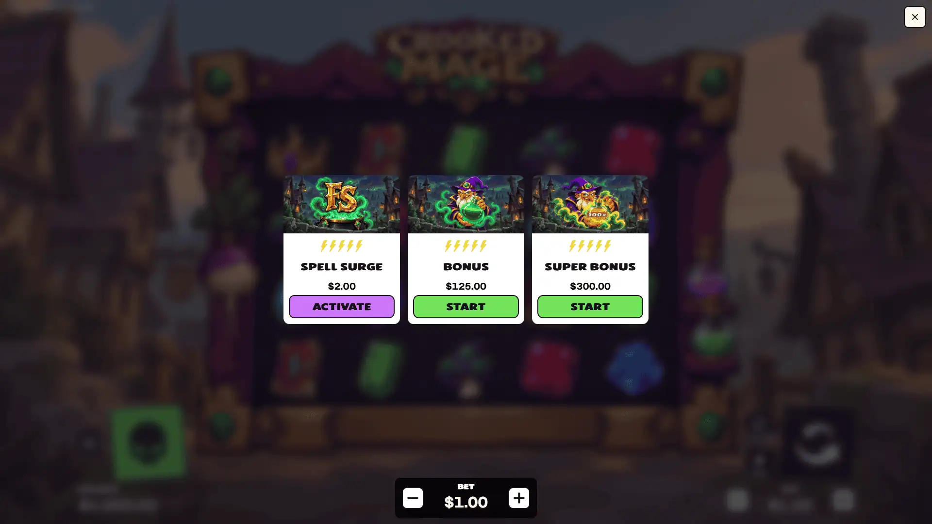 Crooked Mage bonus buy menu