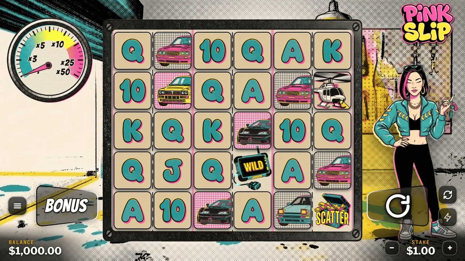 Pink Slip slot gameplay reels