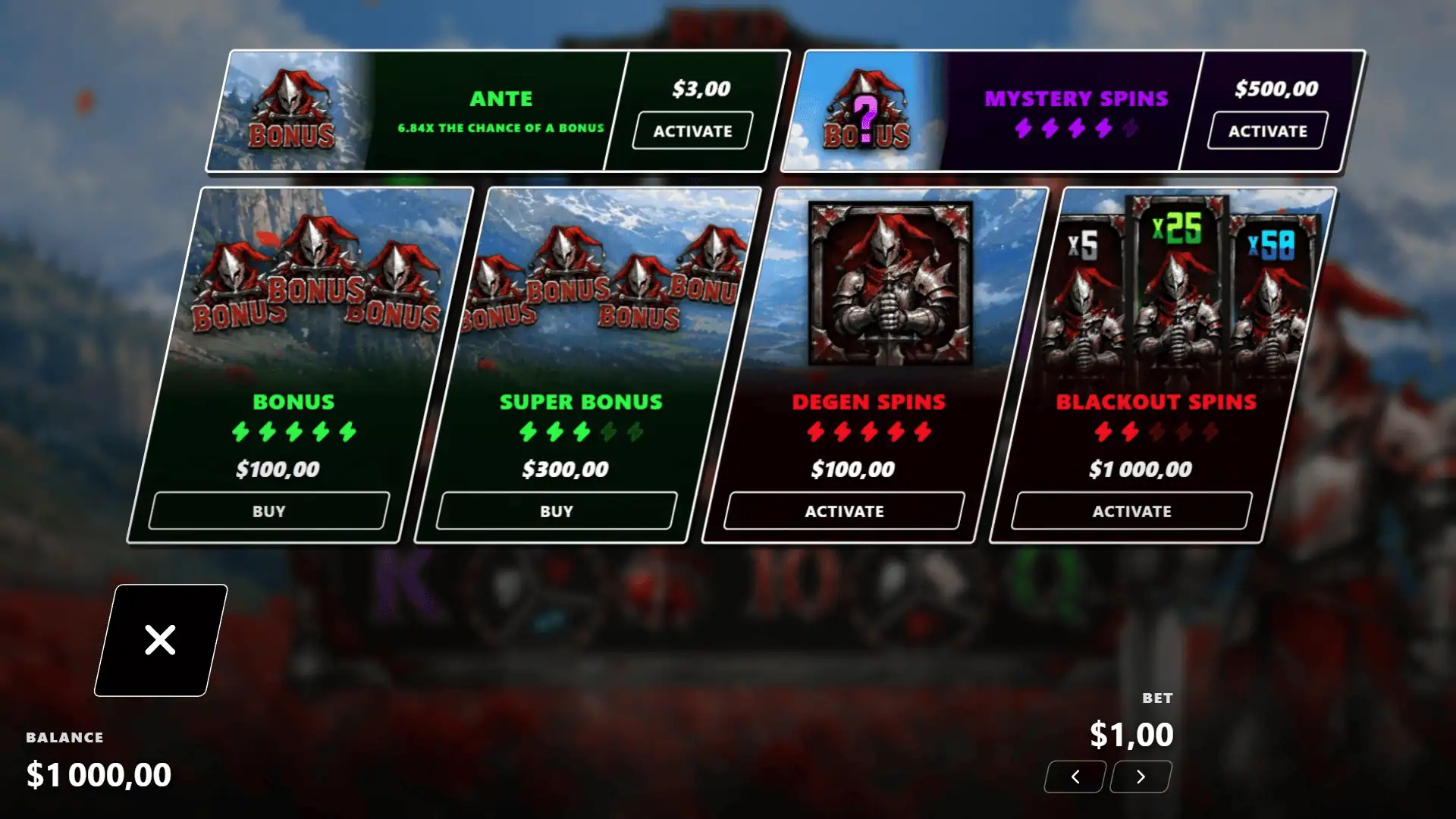 Red Knight bonus buy menu