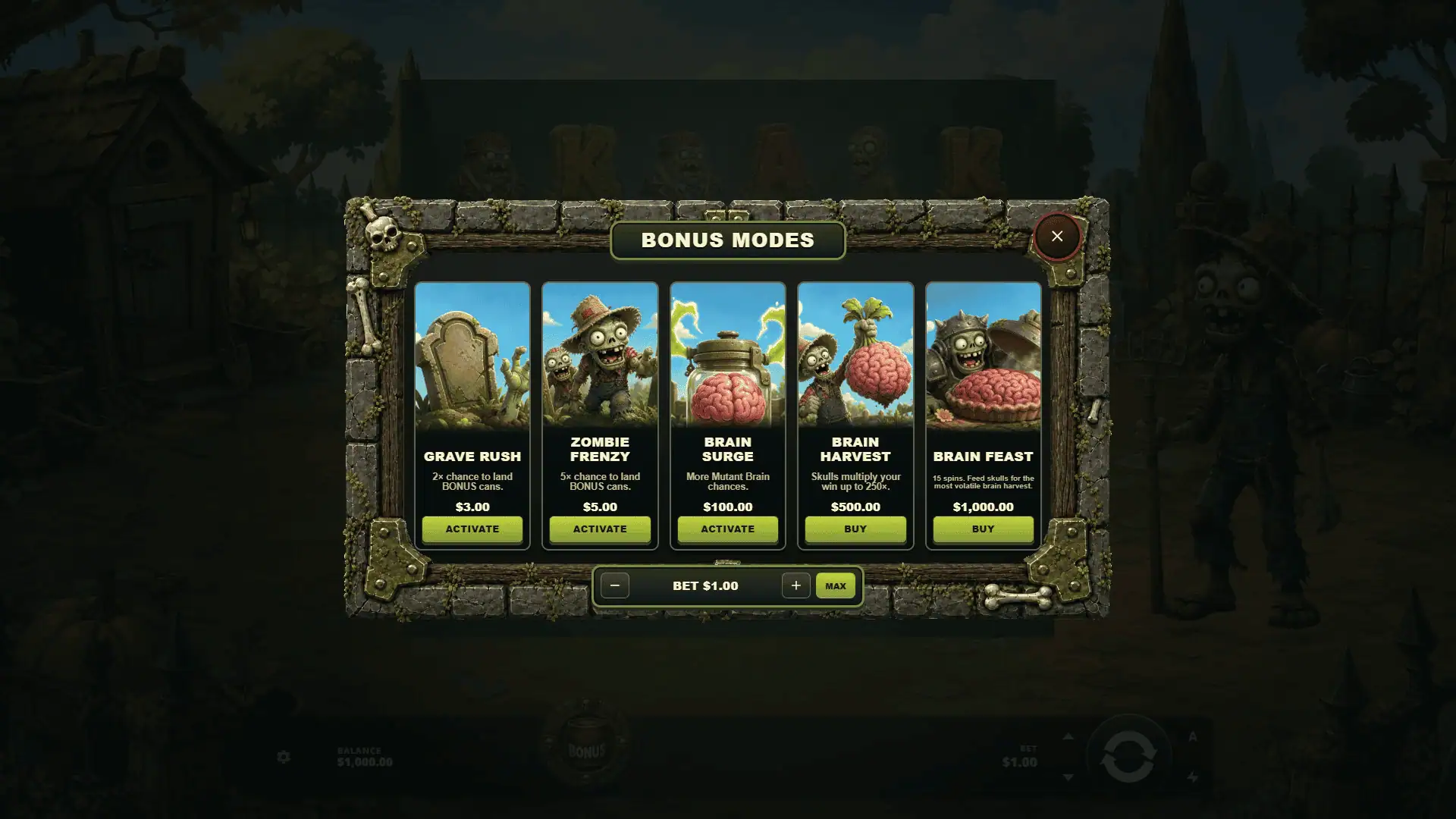 Brain Frenzy bonus buy menu