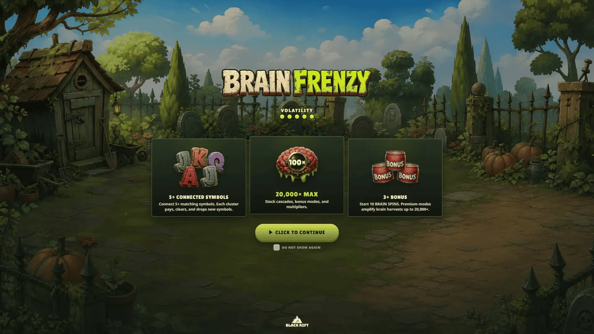 Brain Frenzy slot intro screen