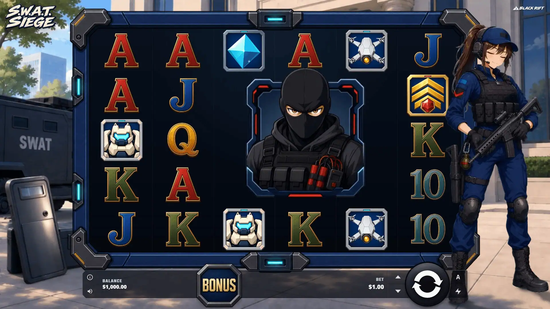 SWAT Siege slot gameplay reels