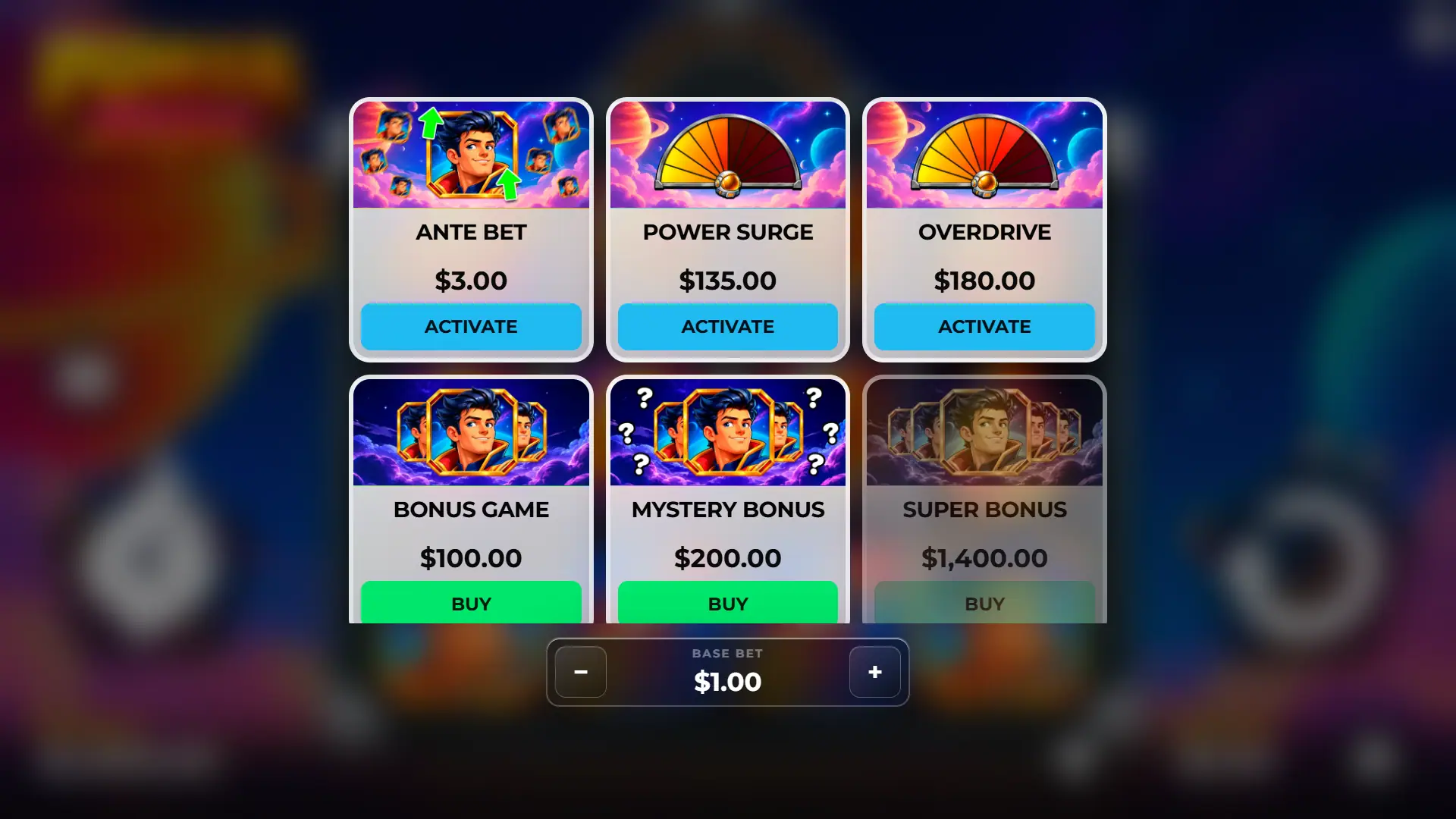 Power Dash bonus buy menu