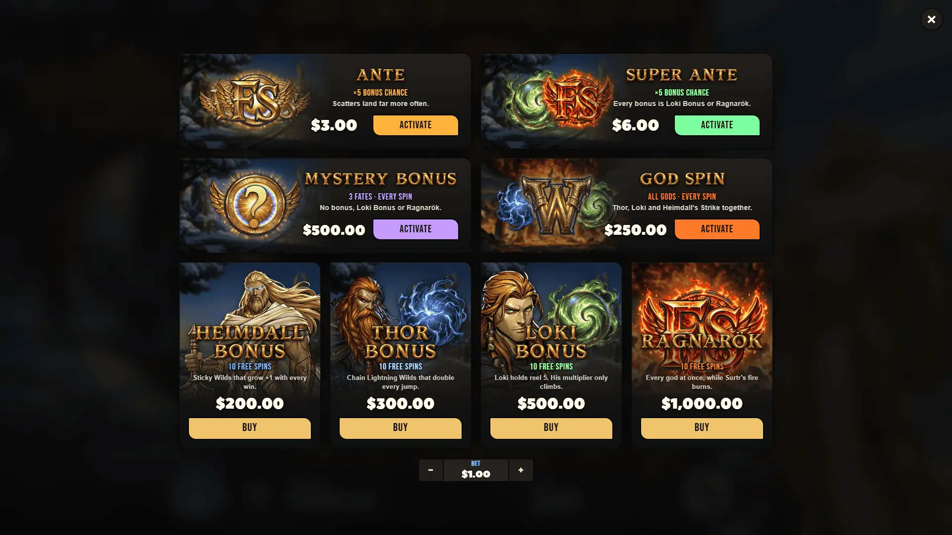 Heimdall's Watch bonus buy menu