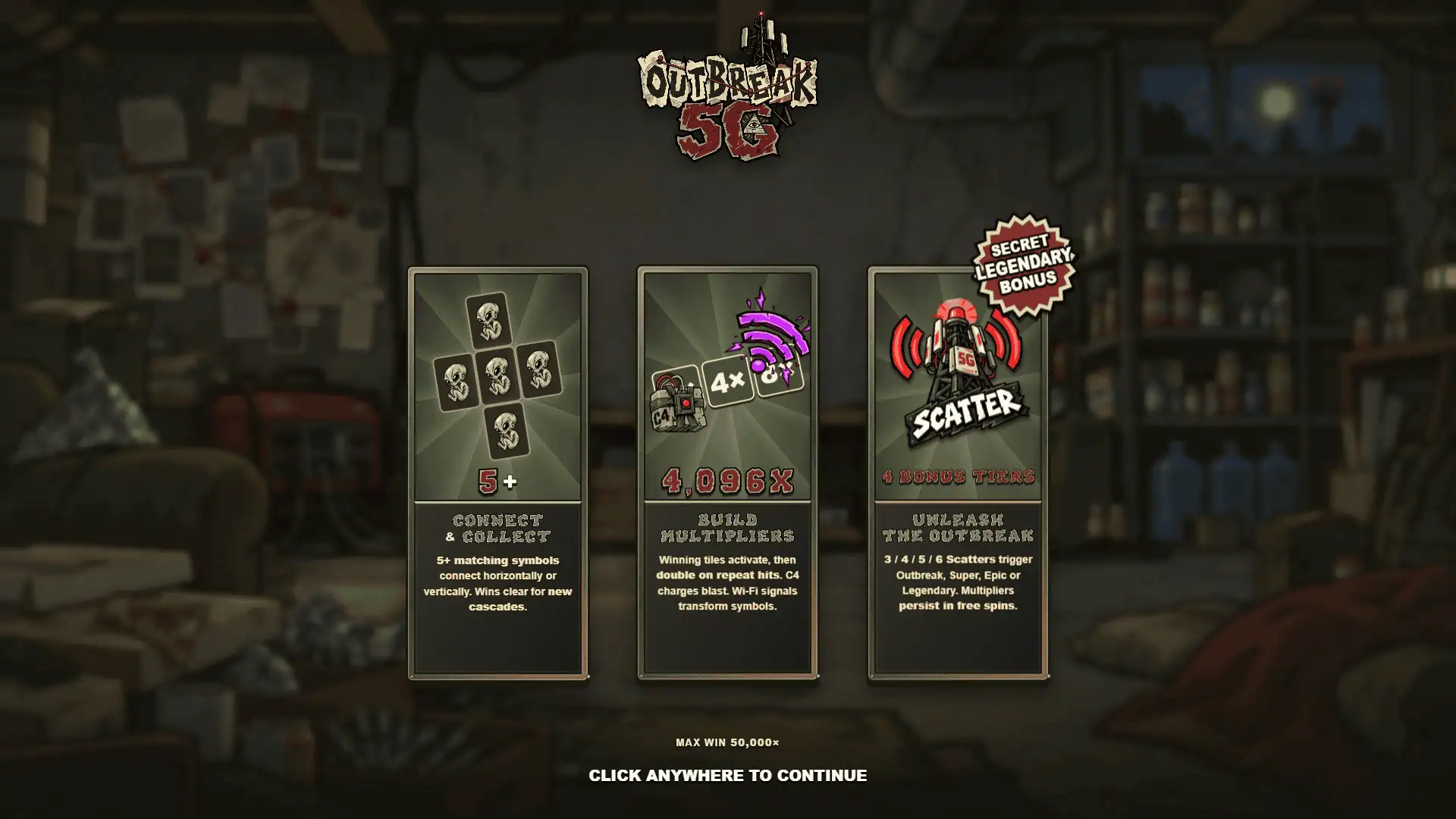 Outbreak 5G slot intro screen