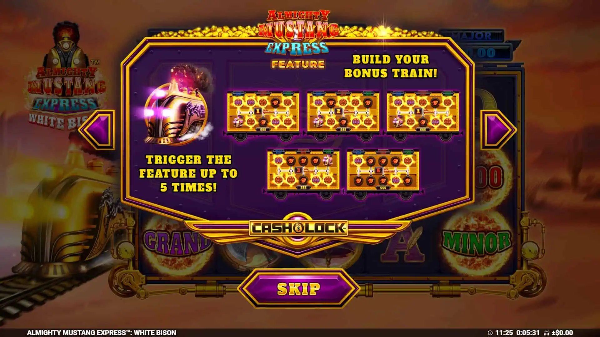 Almighty Mustang Express 2 slot intro screen