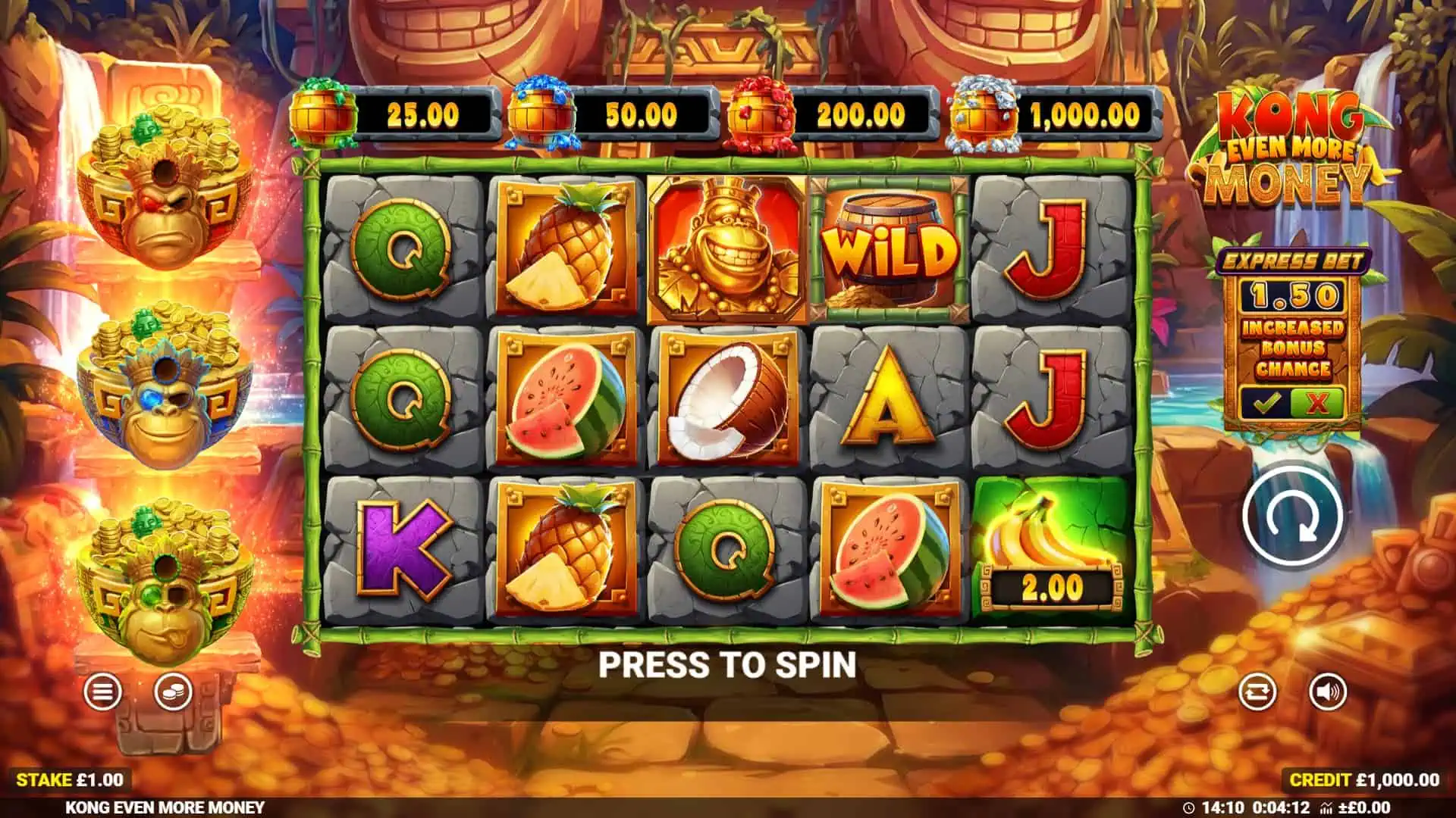 Kong Even More Money slot gameplay reels