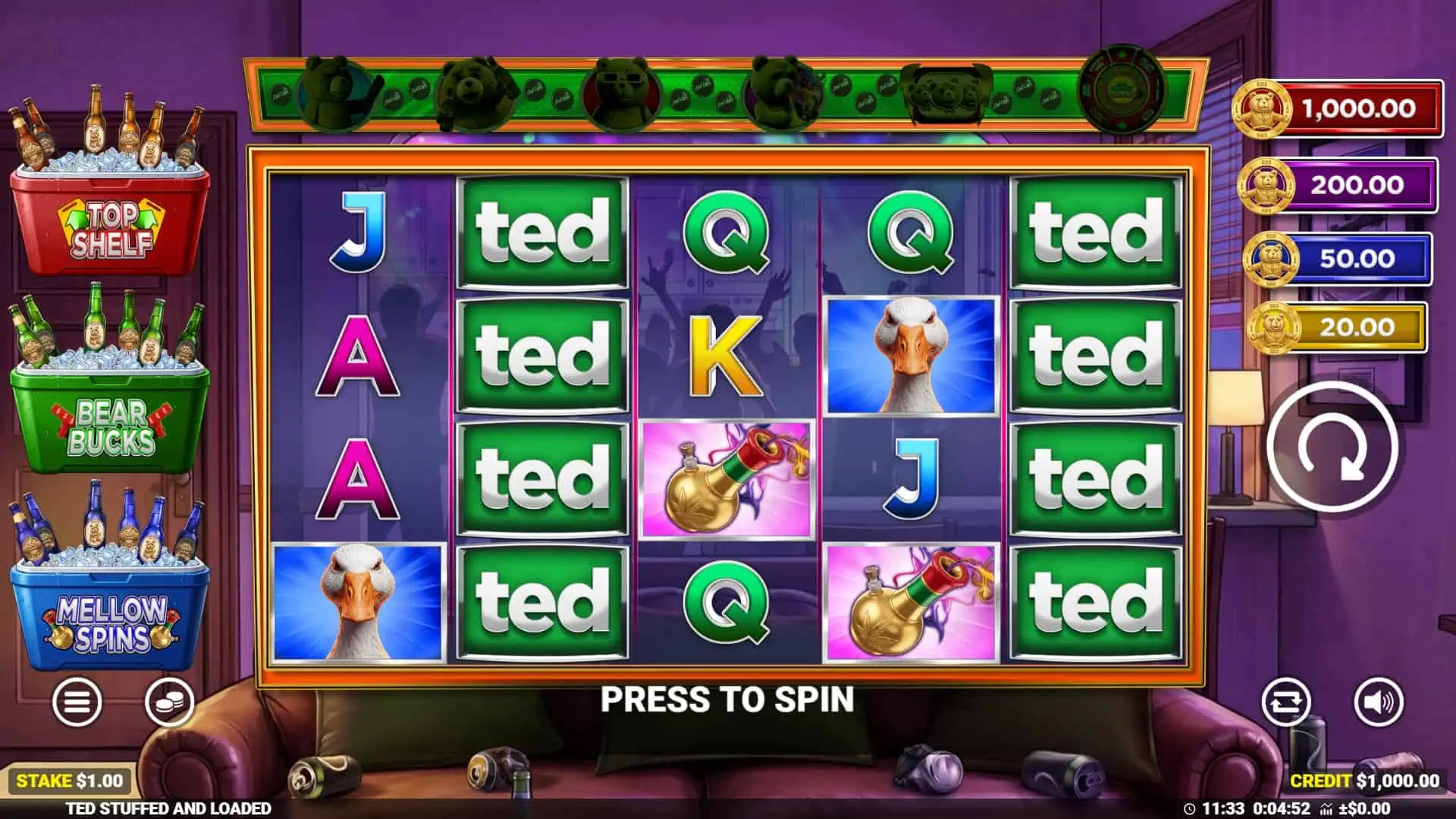 Ted Stuffed & Loaded slot gameplay reels