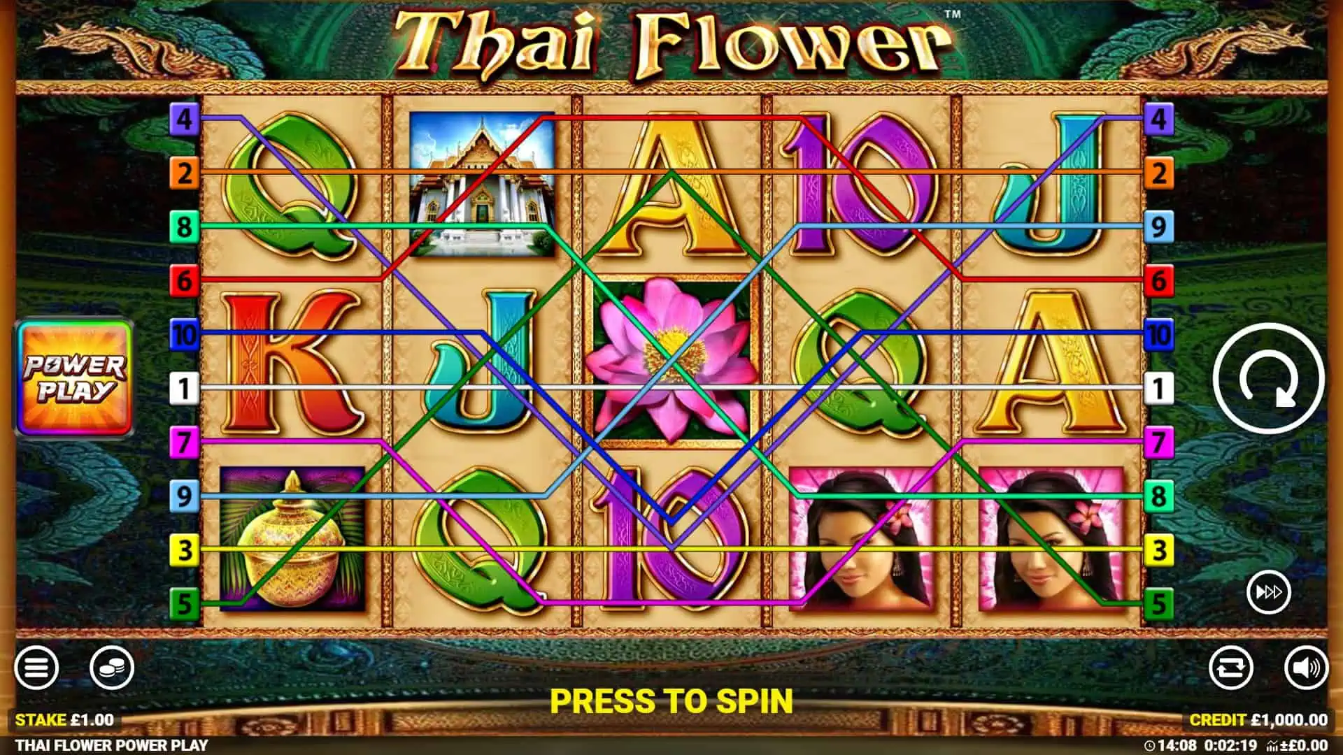 Thai Flower Power Play slot gameplay reels