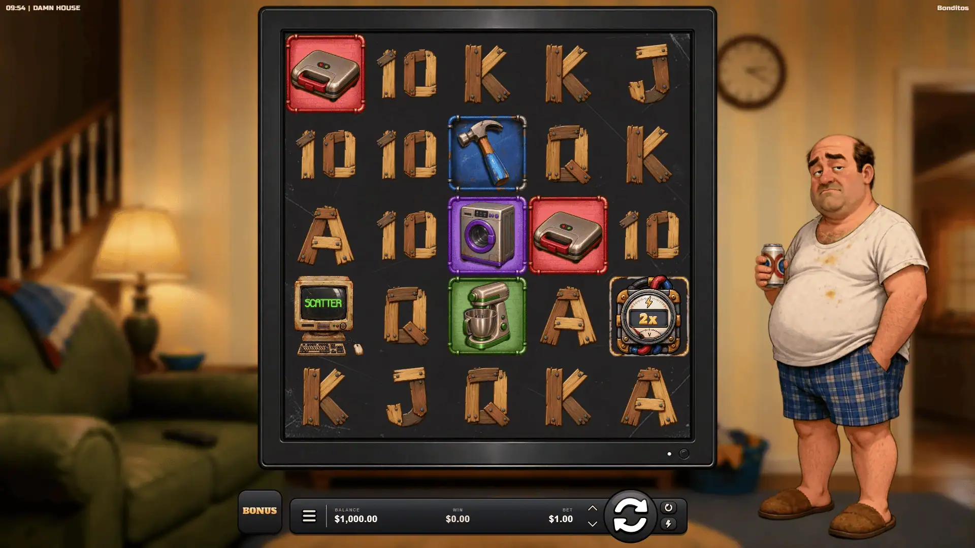 Damn House slot gameplay reels
