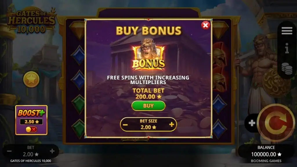 Gates of Hercules 10000 bonus buy menu