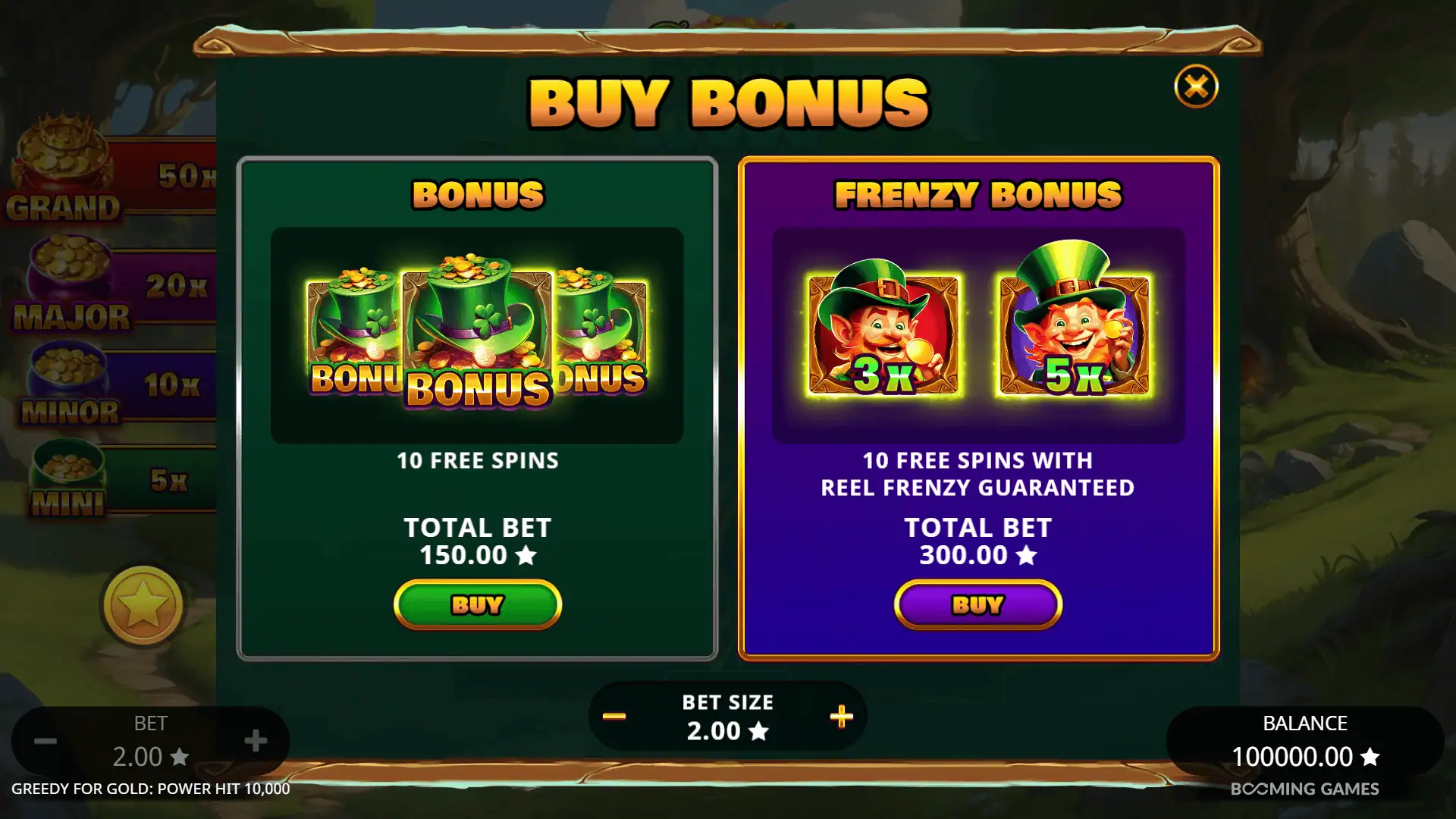 Greedy for Gold: Power Hit 10000 bonus buy menu