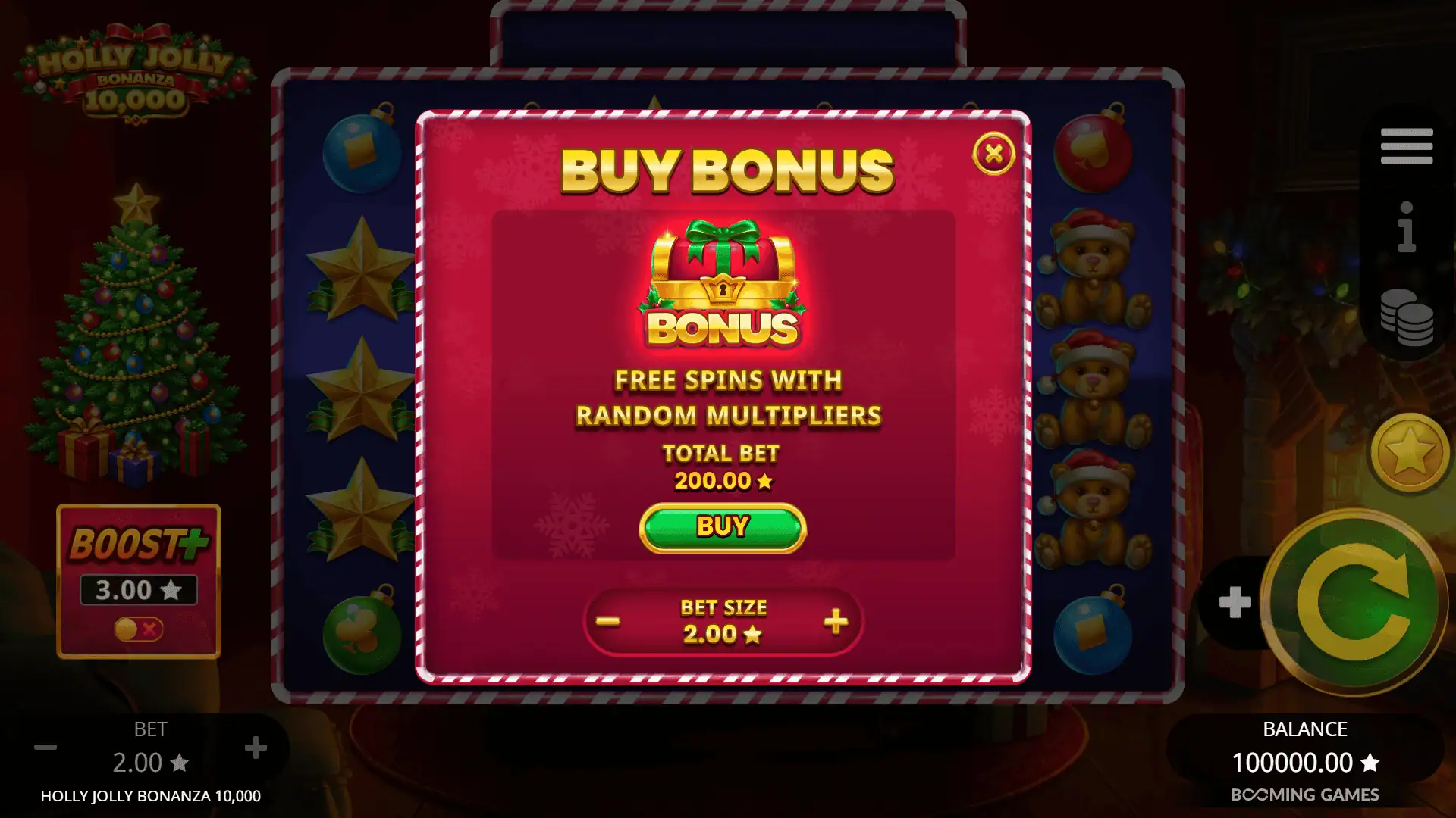 Holly Jolly Bonanza 10000 bonus buy menu