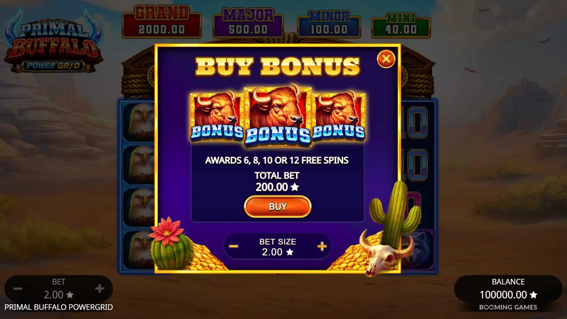 Primal Buffalo PowerGrid bonus buy menu