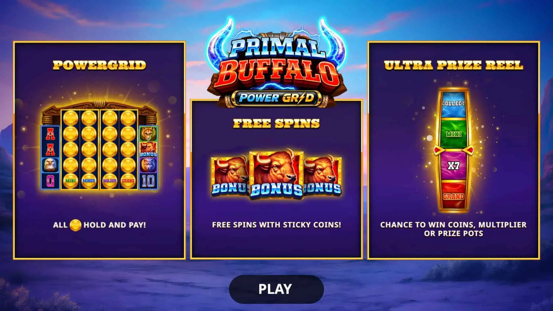 Primal Buffalo PowerGrid slot intro screen