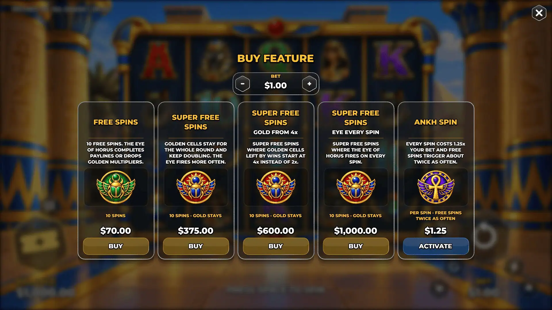 Riches of Ra 50000 bonus buy menu