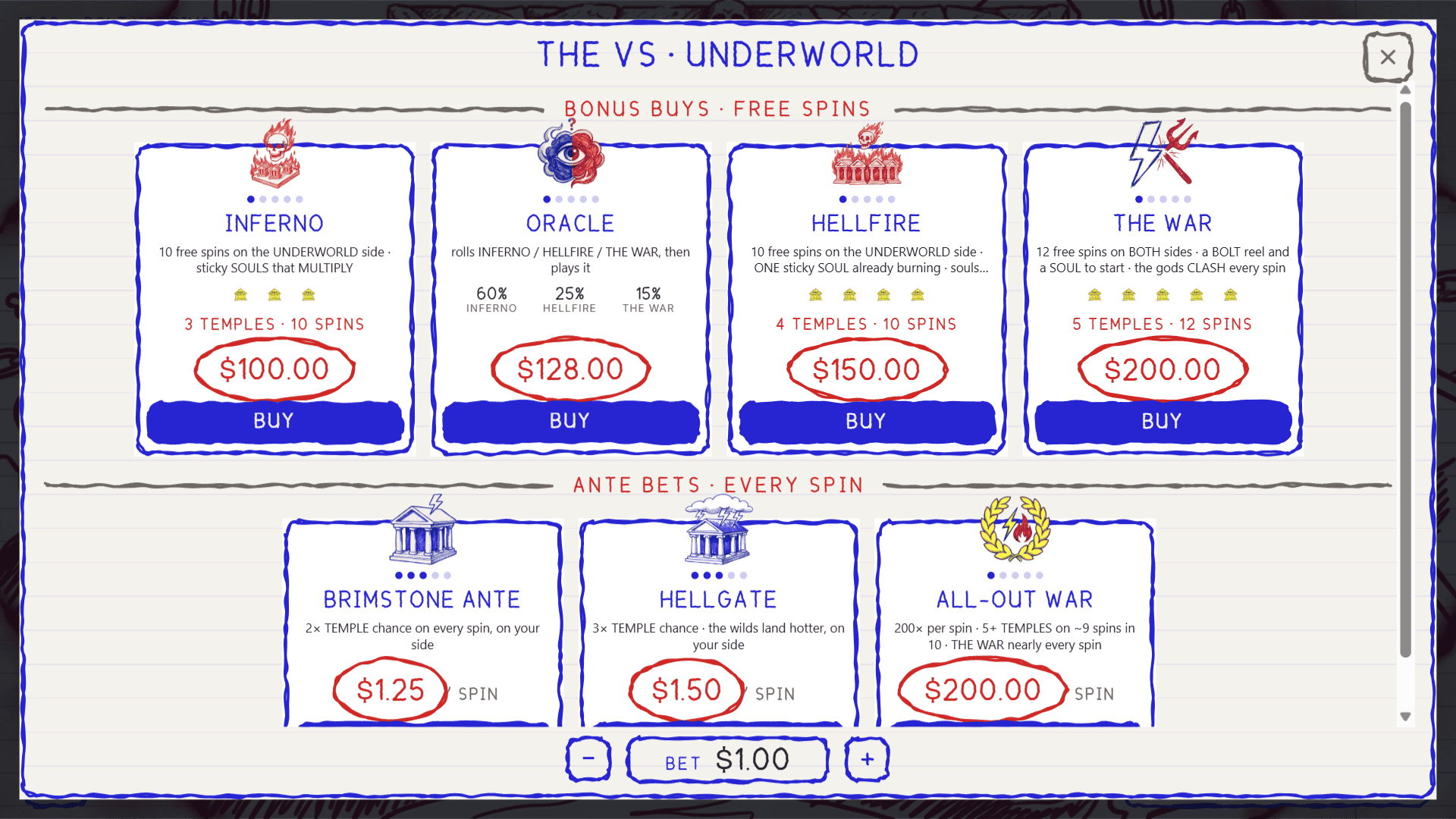 Bolt vs Brimstone bonus buy menu
