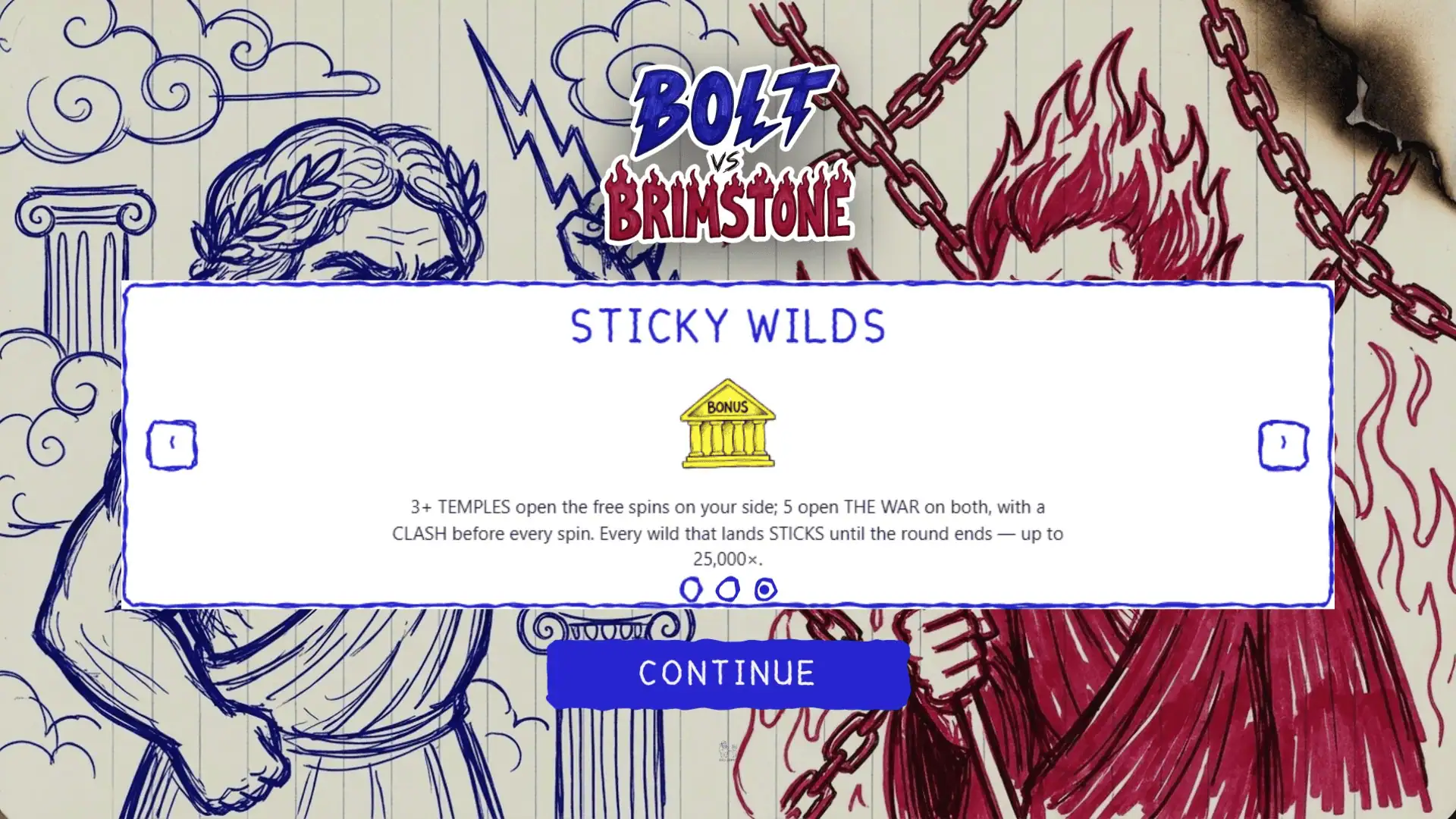 Bolt vs Brimstone slot intro screen