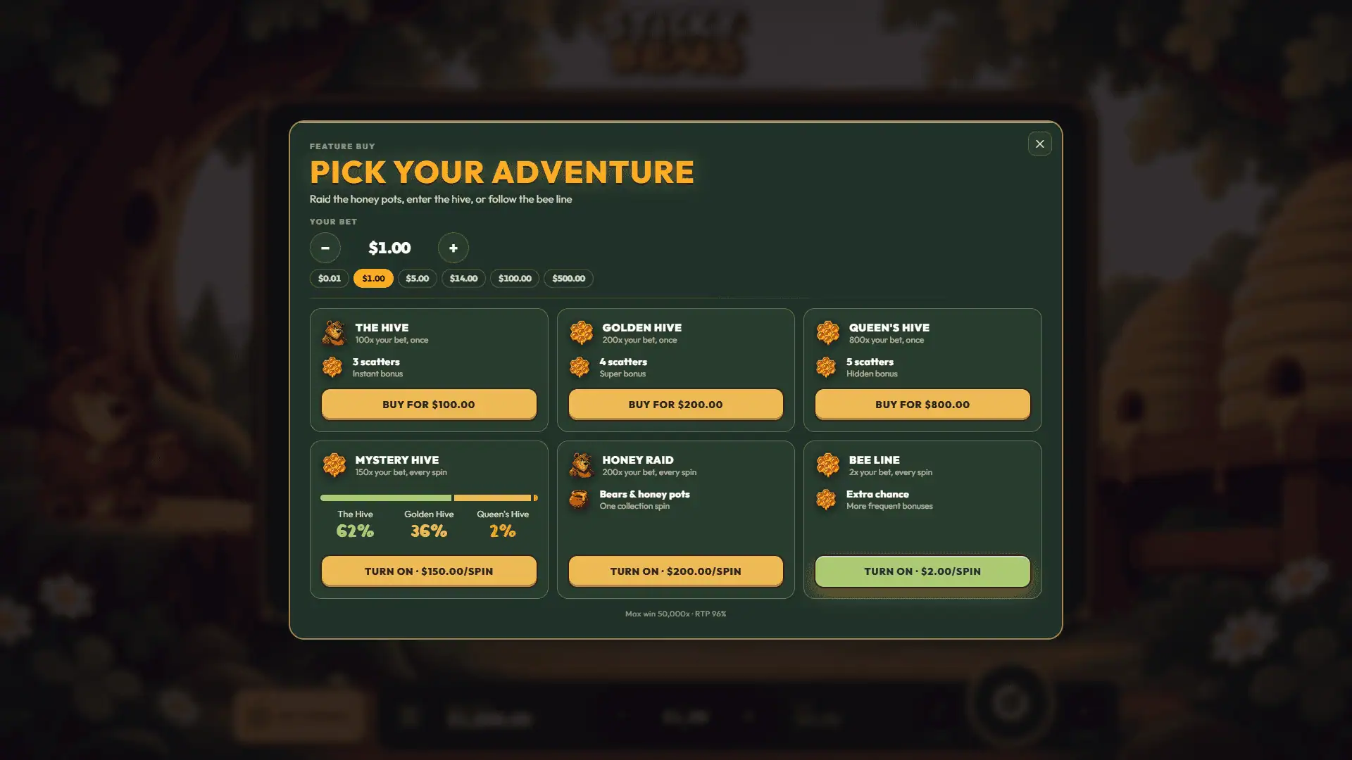 Sticky Bears bonus buy menu