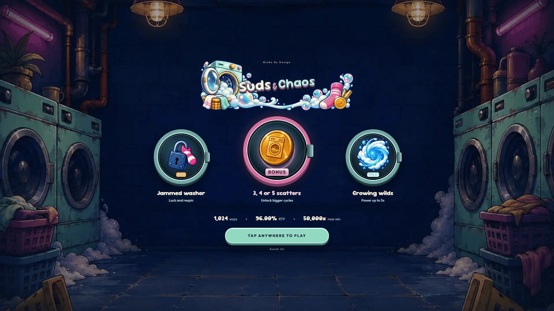 Suds & Chaos slot intro screen