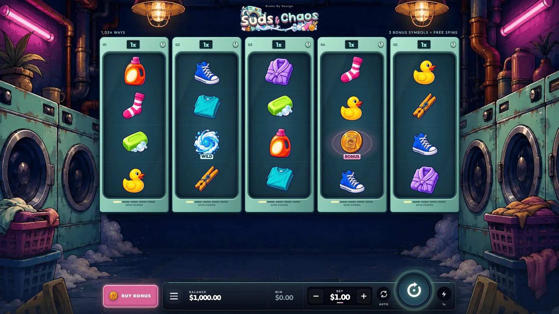 Suds & Chaos slot gameplay reels
