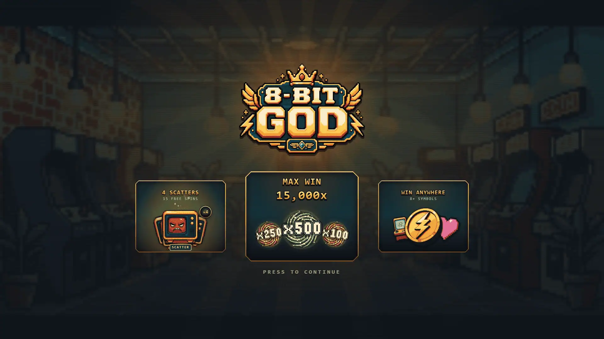 8-Bit God slot intro screen