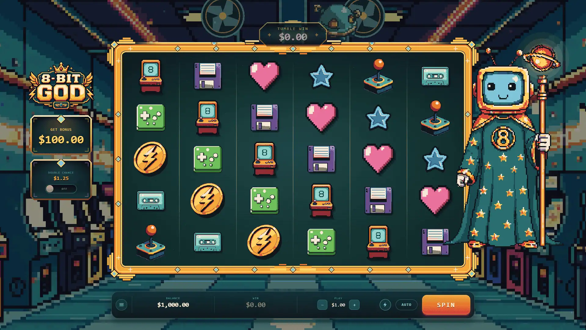 8-Bit God slot gameplay reels