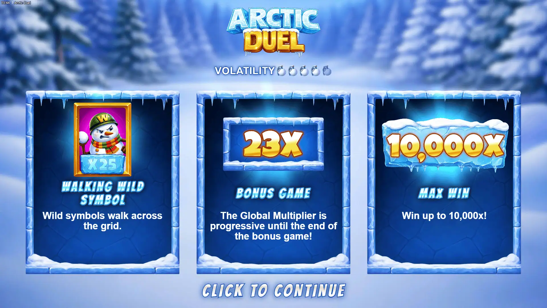 Arctic Duel slot intro screen
