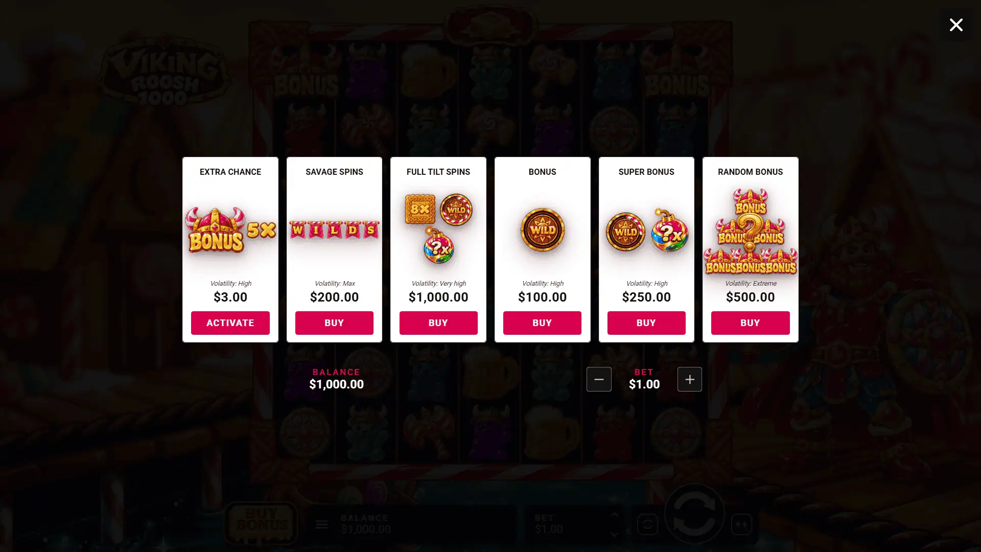 Viking Roosh 1000 bonus buy menu