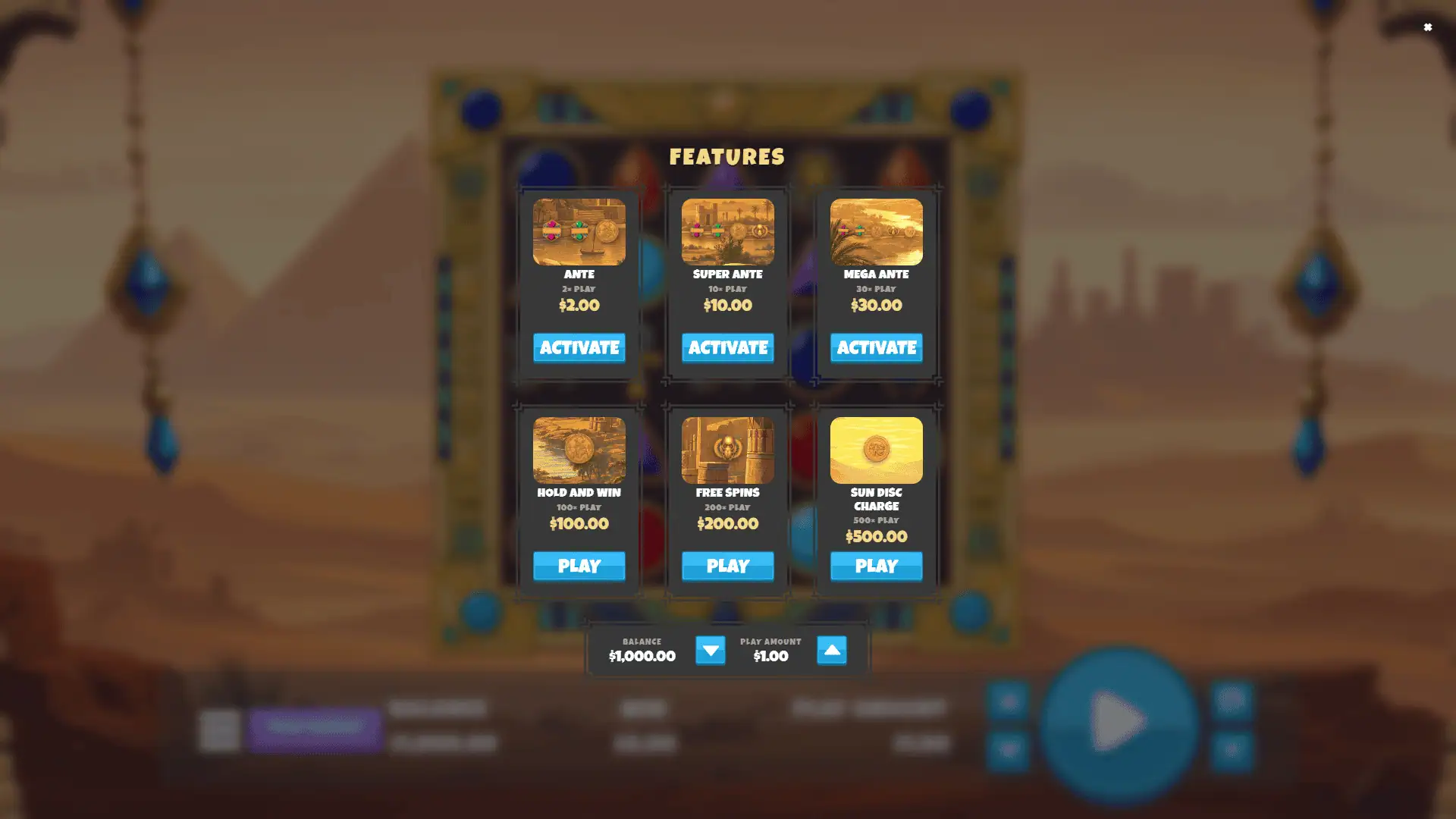 Sands Of Jewels bonus buy menu