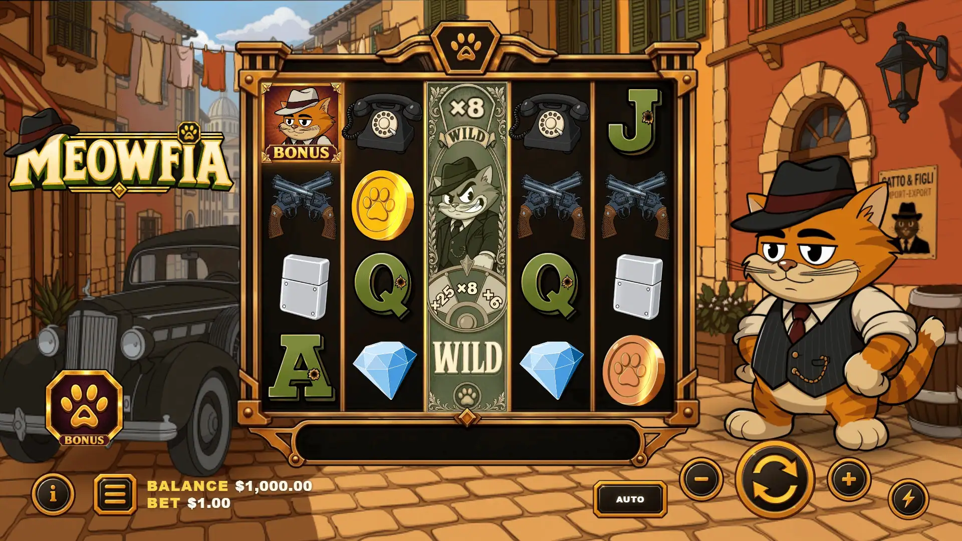 Meowfia slot gameplay reels