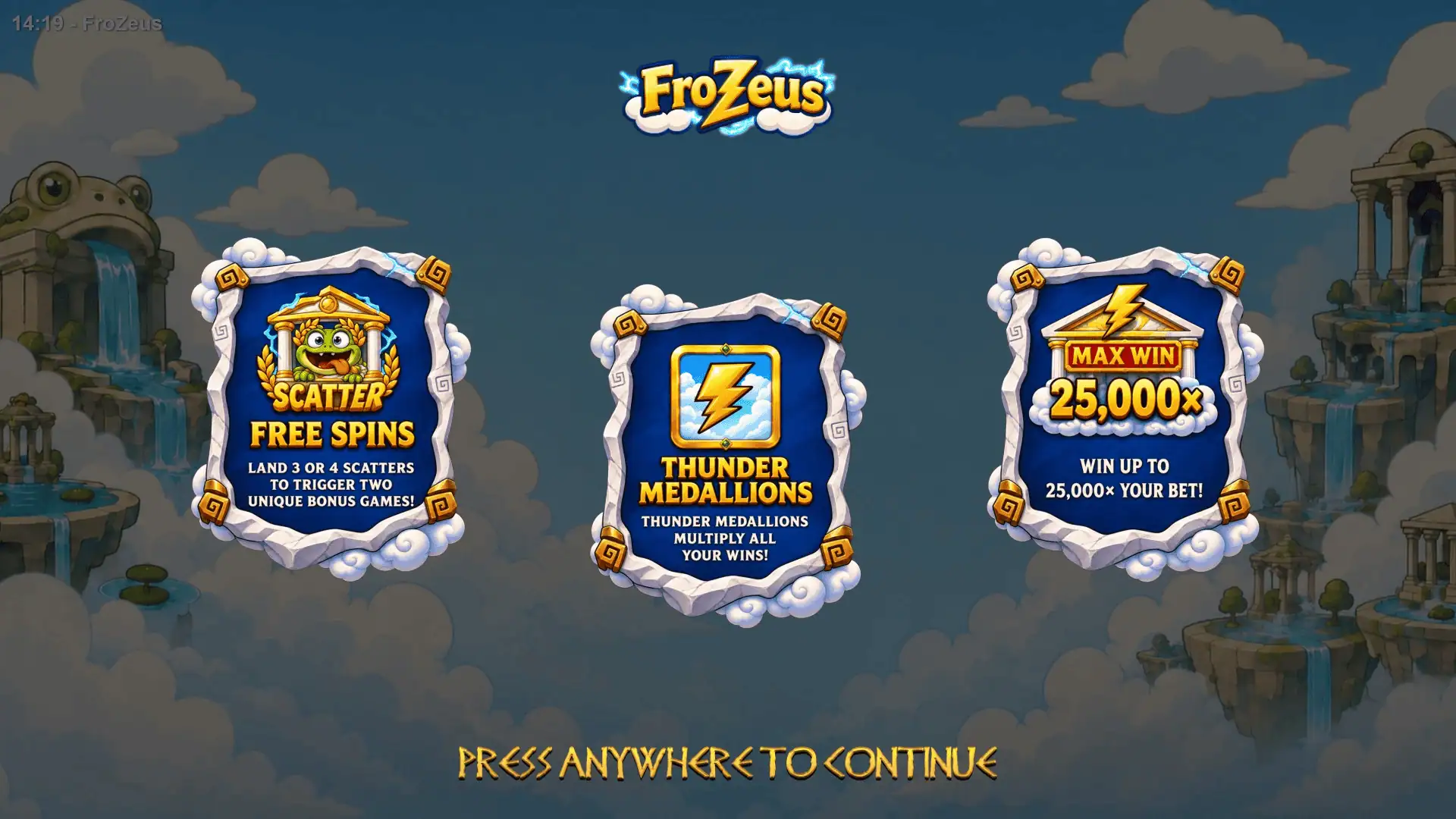 Frozeus slot intro screen
