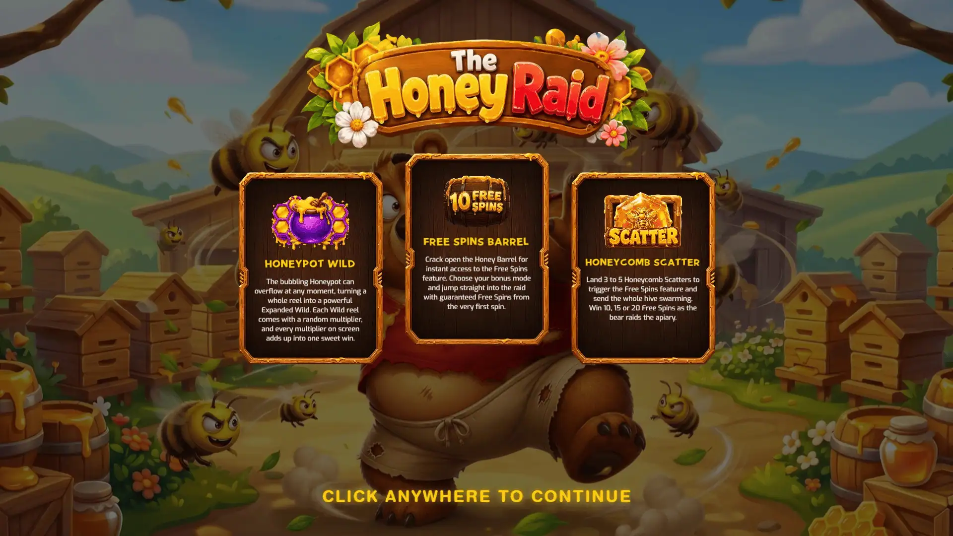 Honey Raid slot intro screen