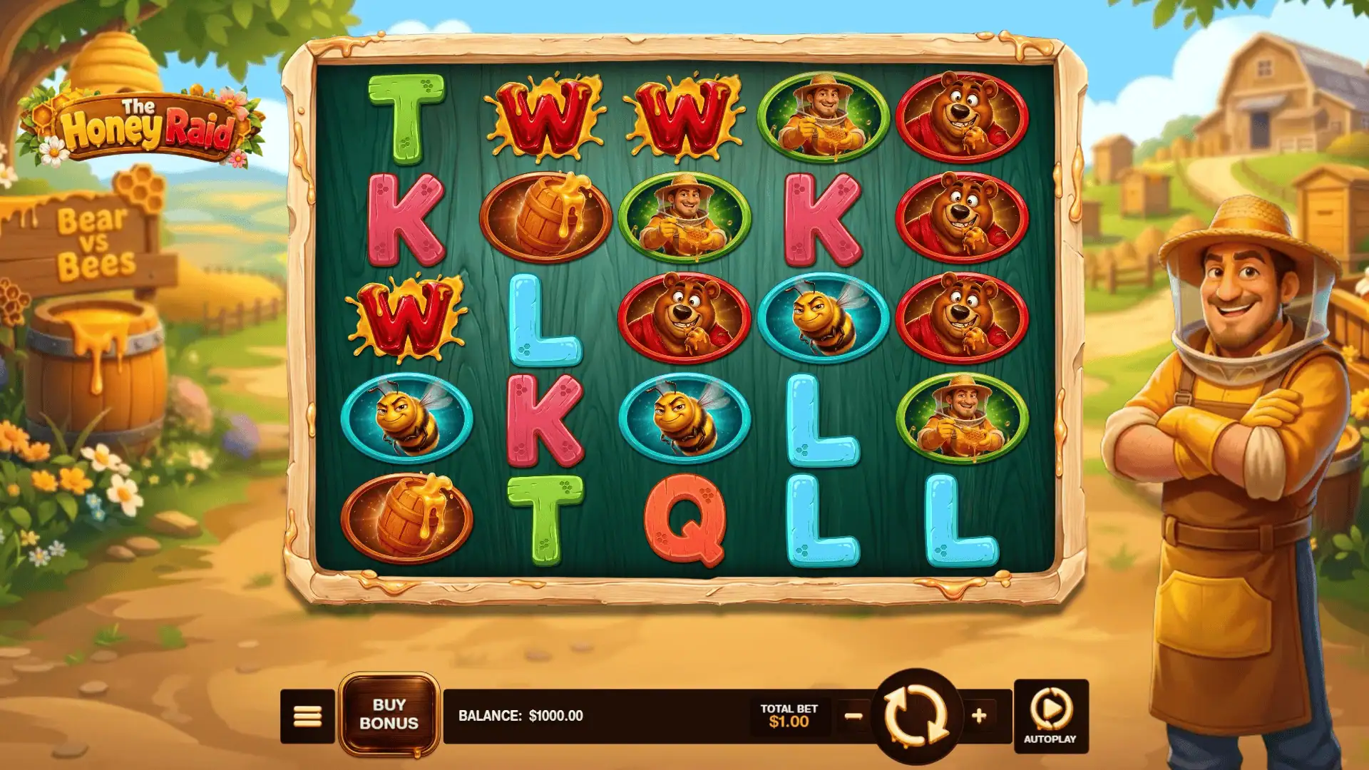 Honey Raid slot gameplay reels