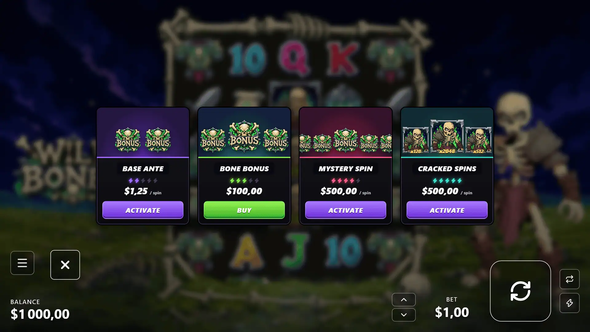 Wild Bones bonus buy menu