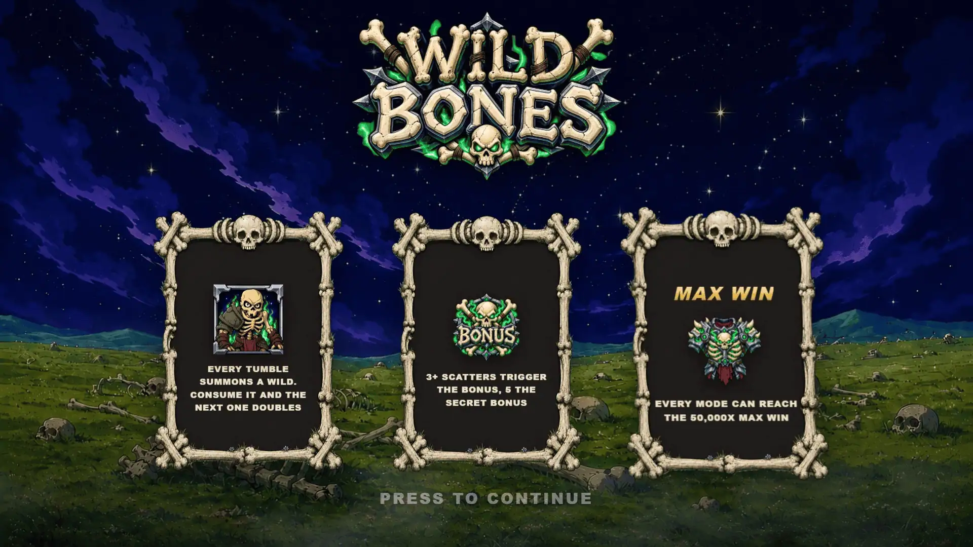 Wild Bones slot intro screen