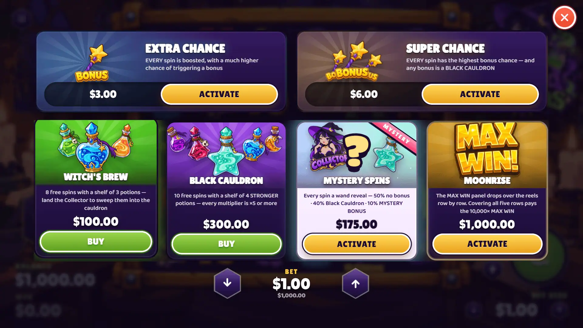 Cursed Potions bonus buy menu