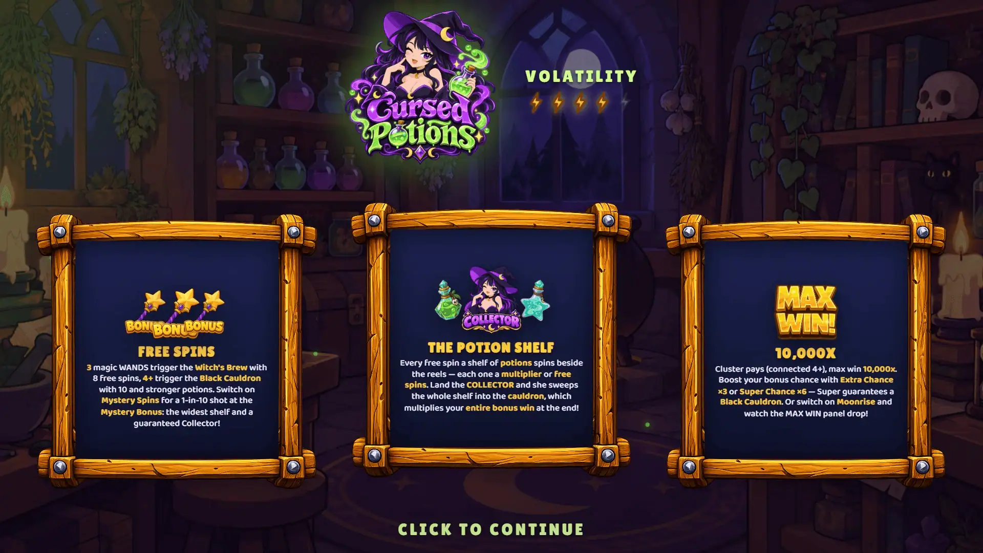 Cursed Potions slot intro screen