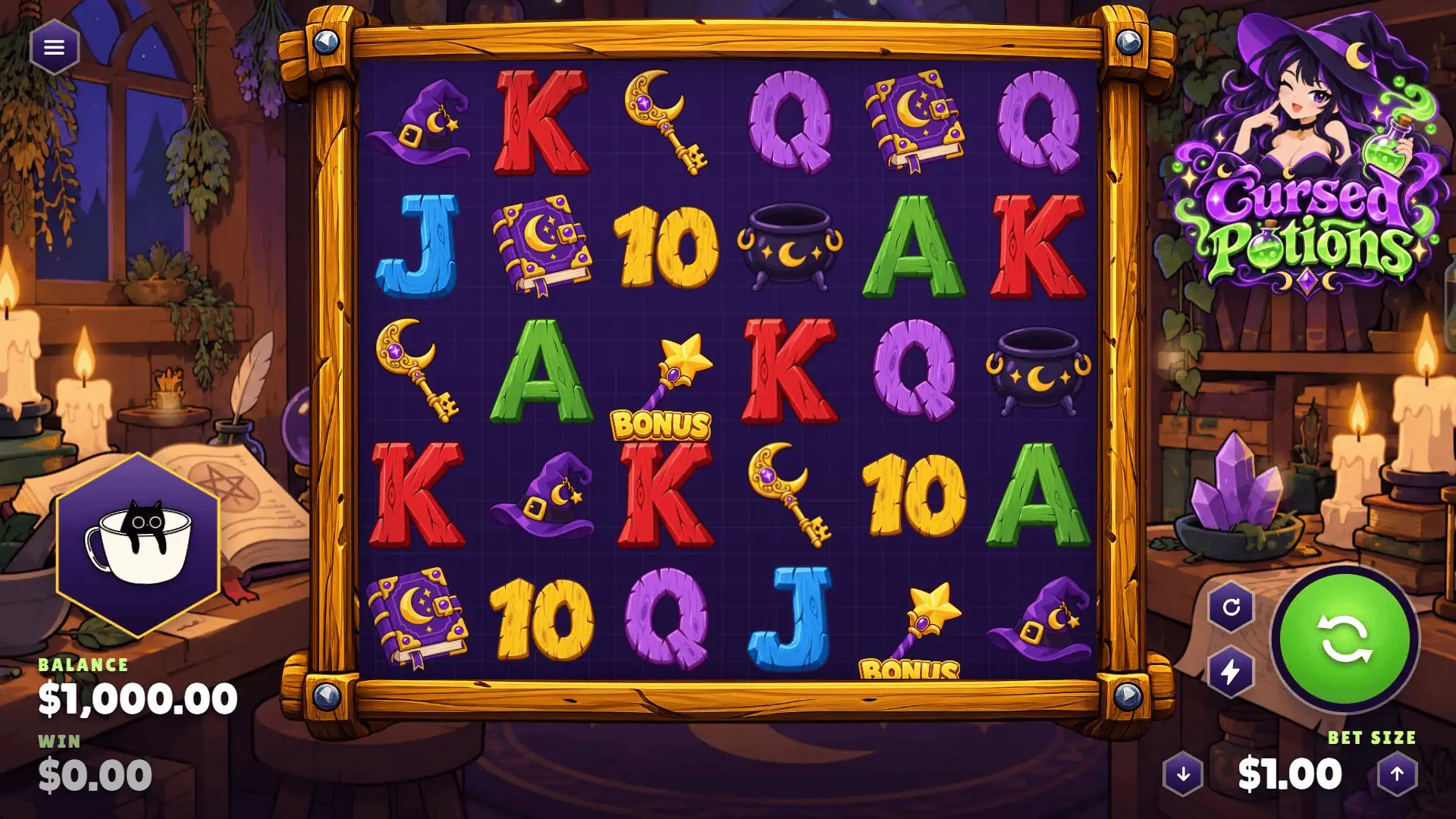 Cursed Potions slot gameplay reels