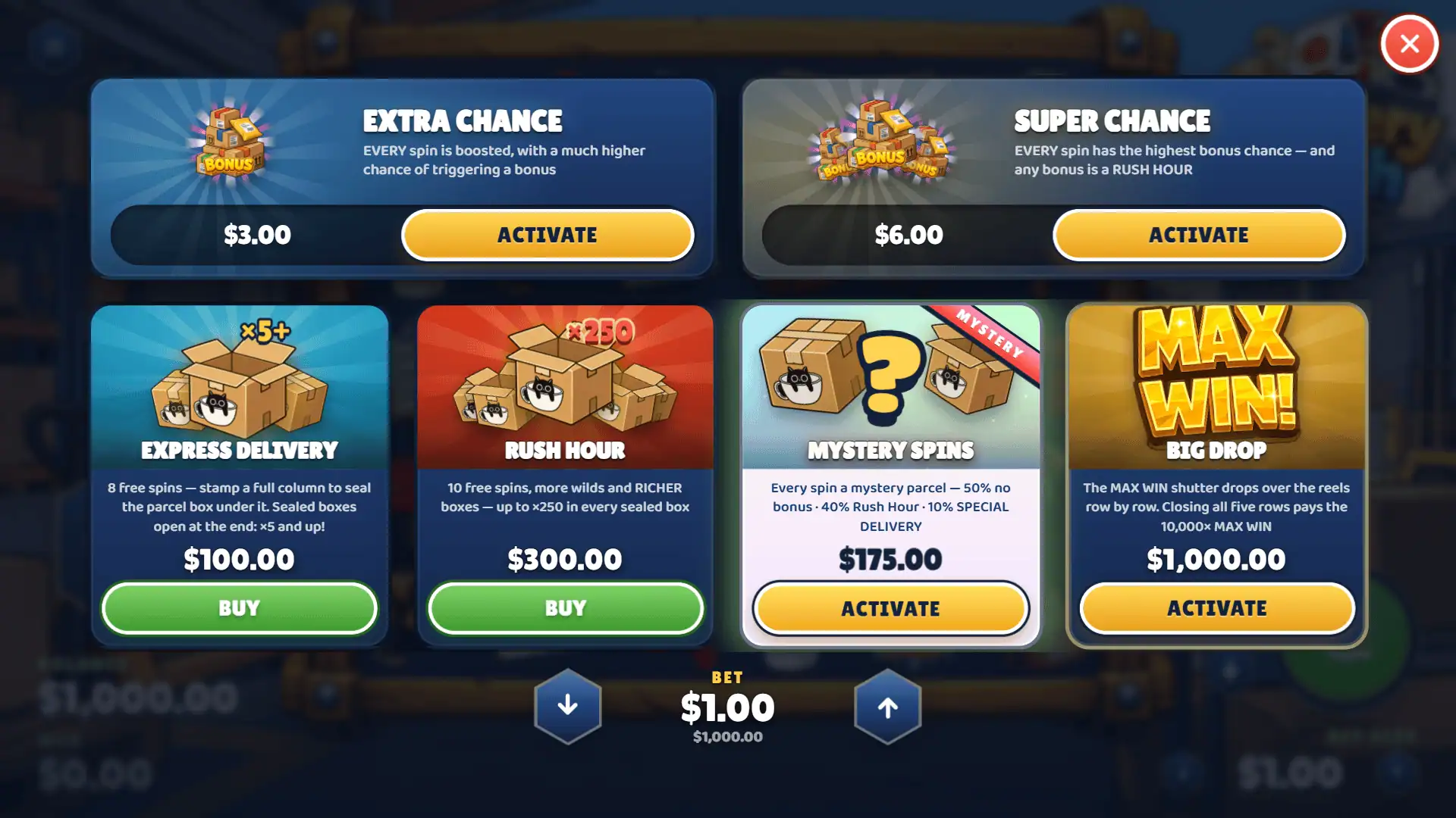 Delivery Rush bonus buy menu