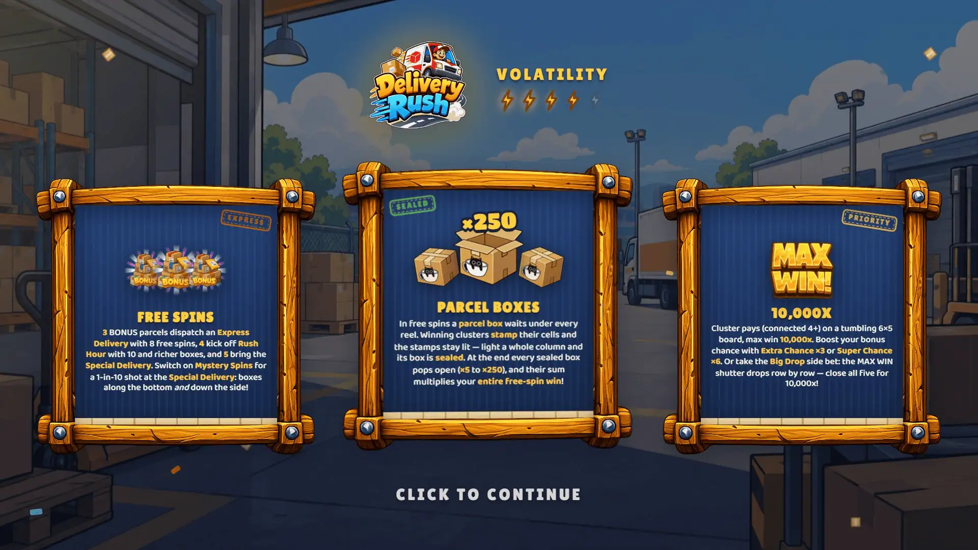 Delivery Rush slot intro screen