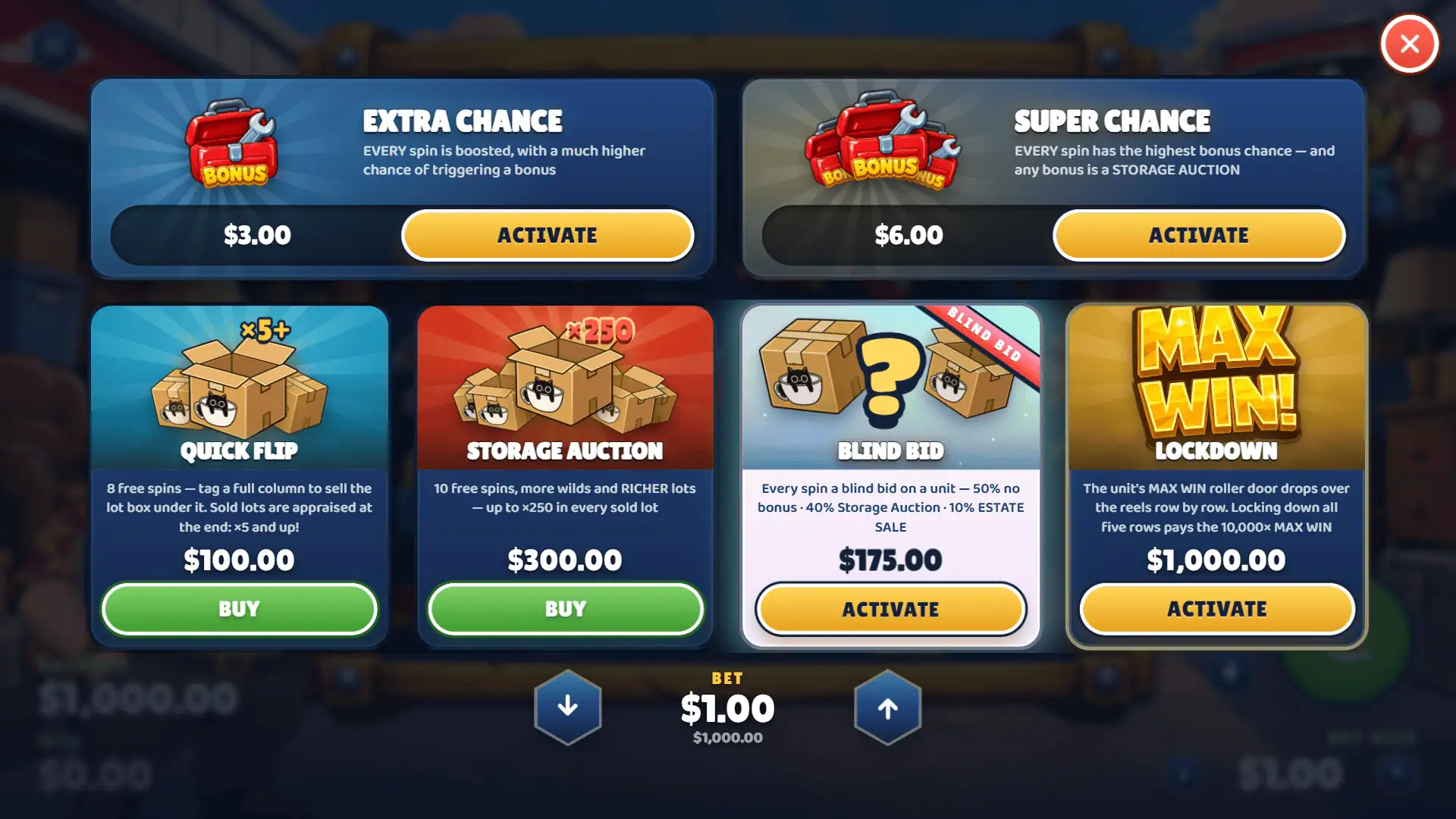 Dusty Deals bonus buy menu