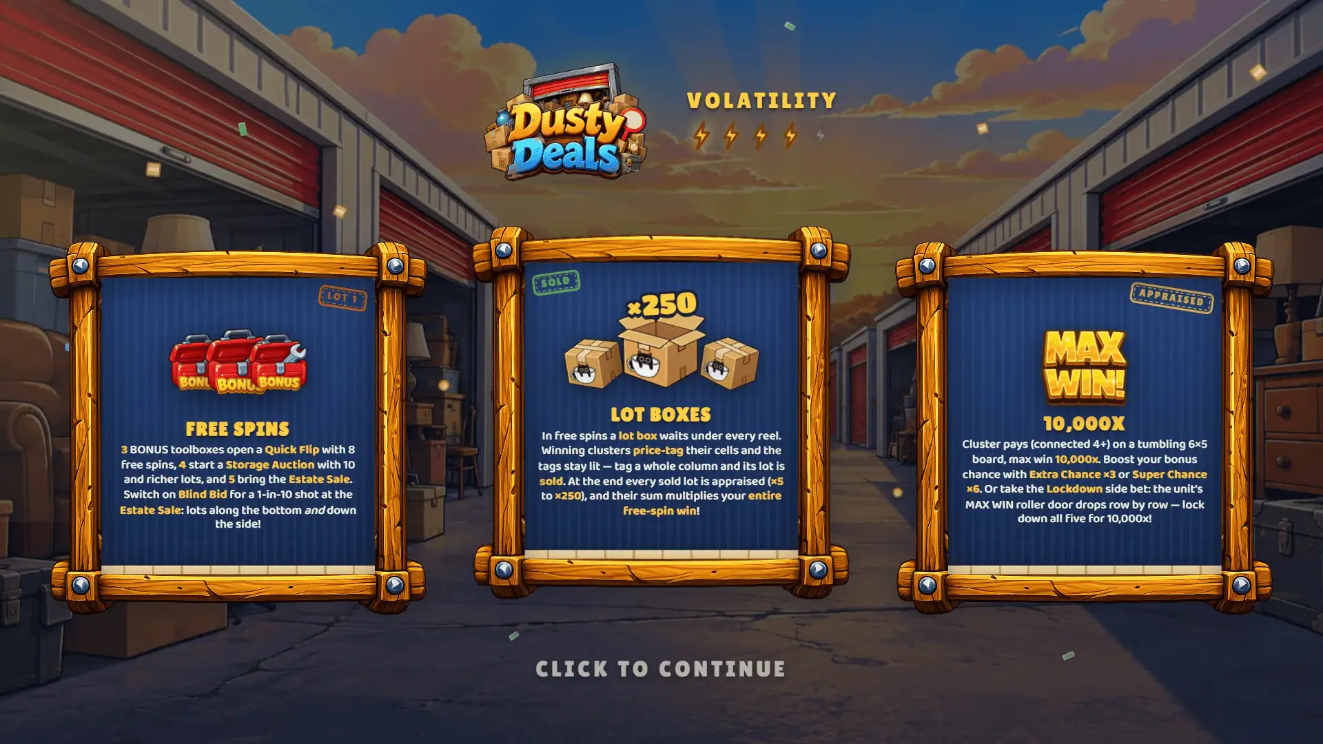 Dusty Deals slot intro screen