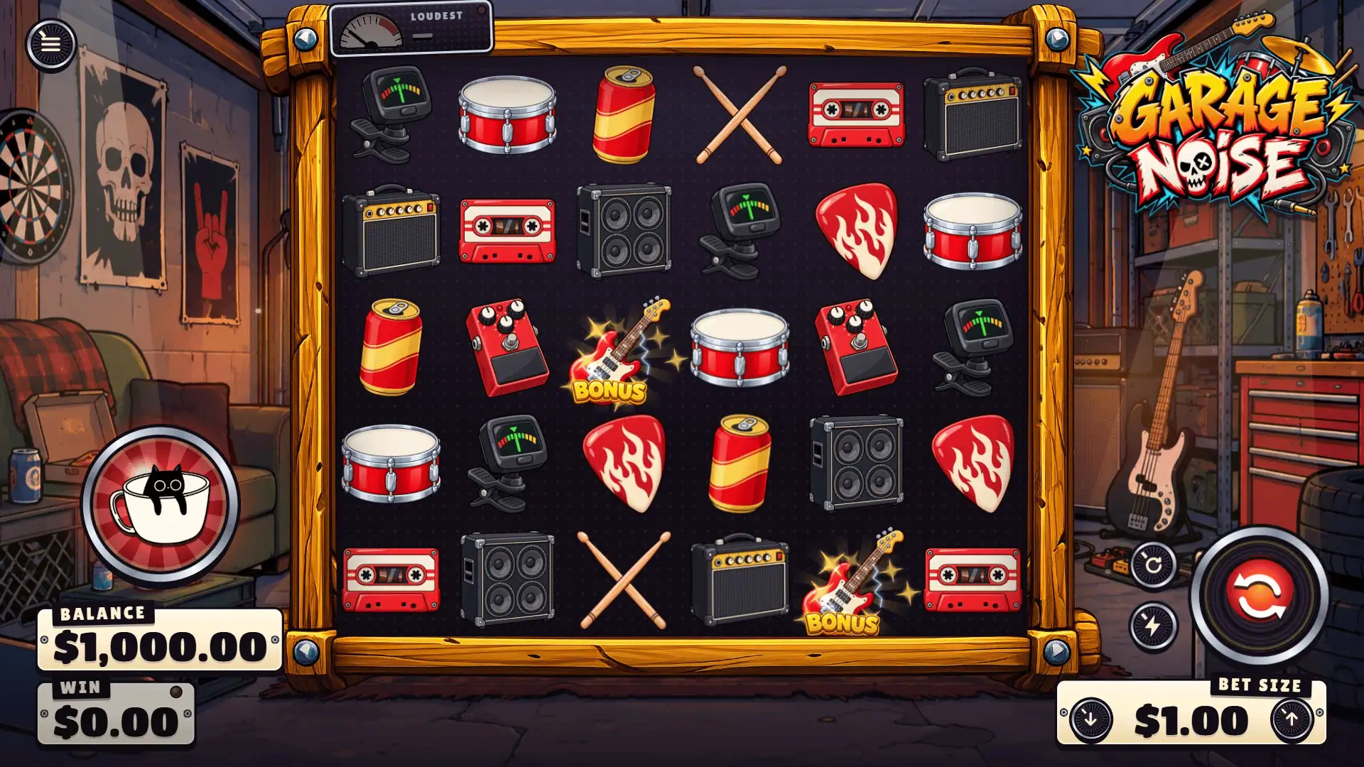 Garage Noise slot gameplay reels