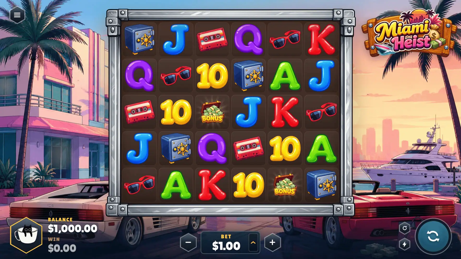 Miami Heist slot gameplay reels