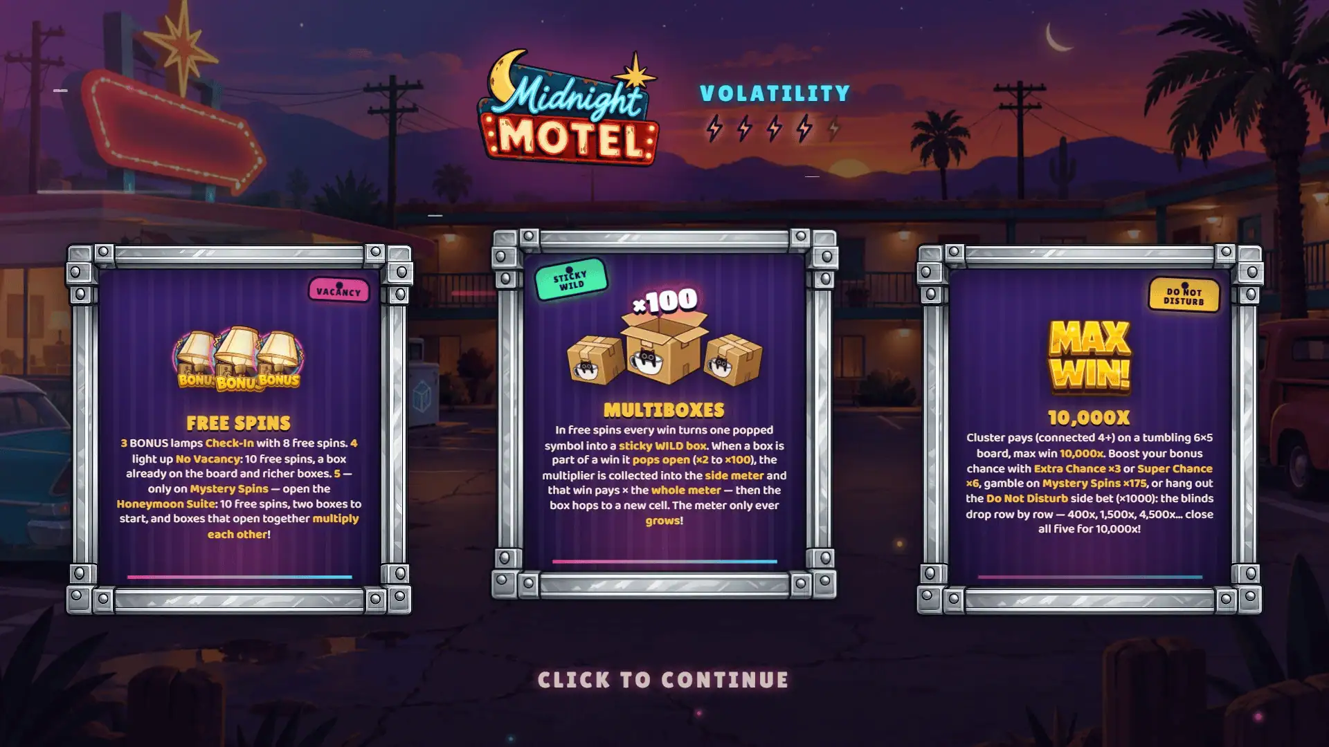 Midnight Motel slot intro screen